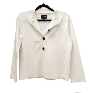 AYR Mock Neck Button Pullover White Sweater Wool Blend